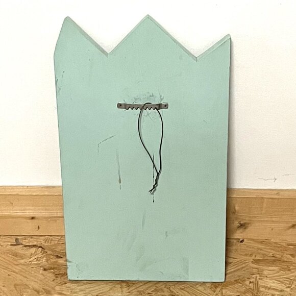 Vintage Handmade Sage Green Alice in Wonderland Themed Mirror on Wood w/Trinkets - Picture 2 of 12